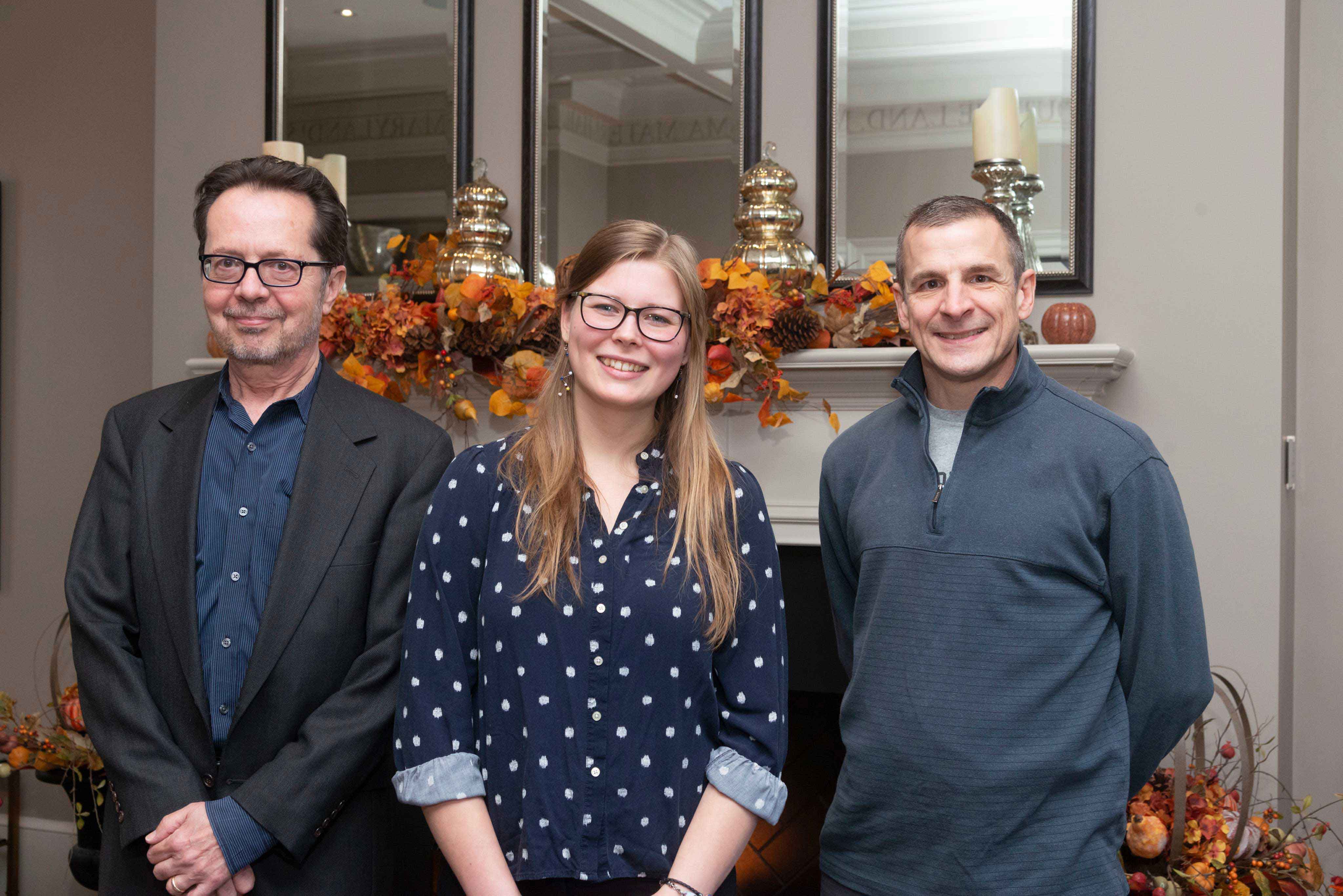Scholar Jillian Kunze with Donald Walz and Christopher Lobb